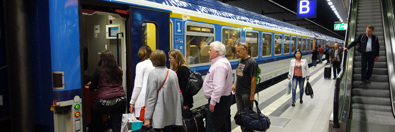 Boarding the train to Prague in Berlin