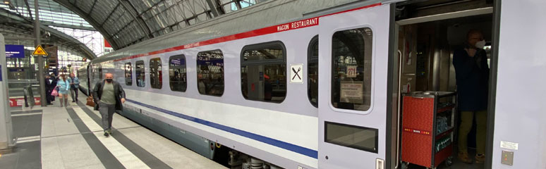 Restaurant car on the Berlin to Warsaw train