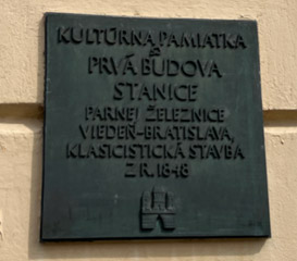 Plaque on the original 1848 Bratislava station