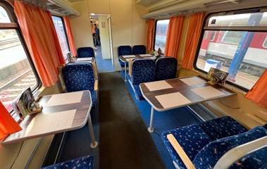 Restaurant car on a train from Bratislava to Poprad Tatry & Kosice