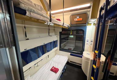 Sleeper compartment in the Hungarian sleeping-car from Budapest to Berlin