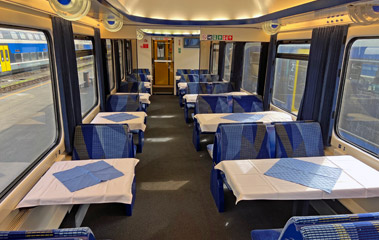 Restaurant car on the Budapest-Warsaw EuroCity train