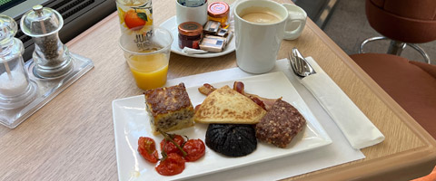 Highland breakfast served in the club car