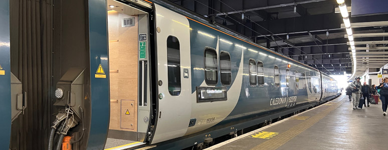 Regular sleeping-car on Caledonian Sleeper train at Glasgow Central