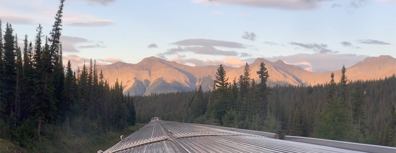 View from the dome as the train approaches the Rockies