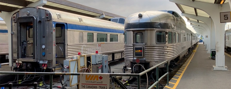 VIA Rail train 1, the Canadian, arrived at Vancouver