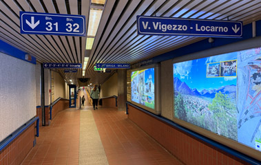 Platforms at Domodossola showing steps down to the Centovalli Railway