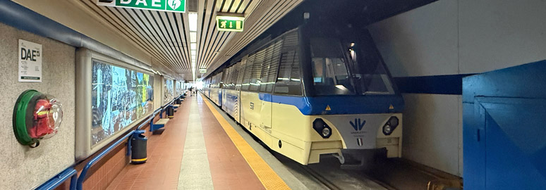 Platforms at Domodossola showing steps down to the Centovalli Railway