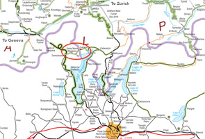 Map of train route along the Rhine Valley