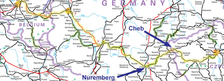 Brussels-Frankurt-Prague via Cheb train route map