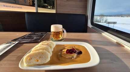 Lunch in the restaurant car on a Comfortjet train