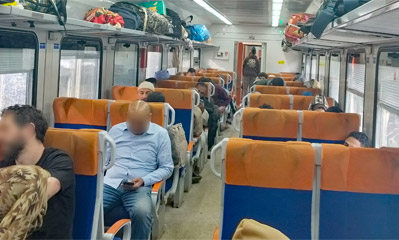 air-conditioned 3rd class seats on a Russian train in Egypt