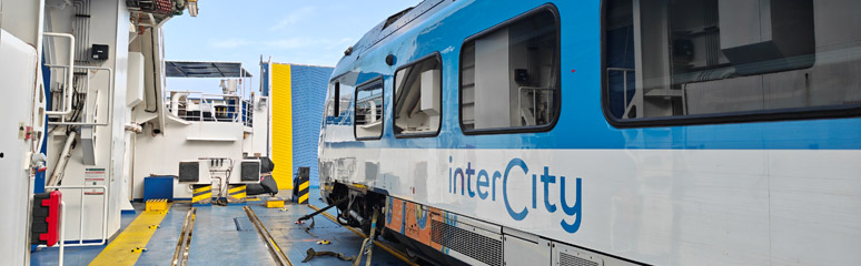 New Hitachi Intercity train from Rome to Sicily on the ferry