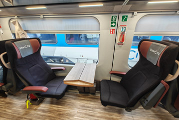 Table for two in 1st class on a Hitachi Intercity train from Rome to Sicily