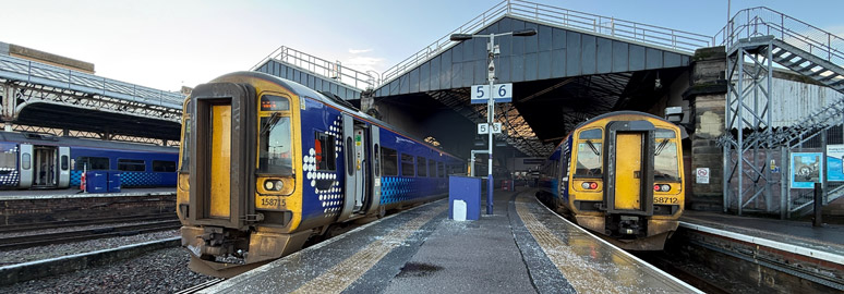 Far North Line train to Thurso ready to leave Inverness