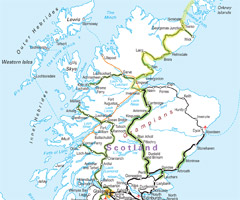 Map of train & ferry route to Orkney