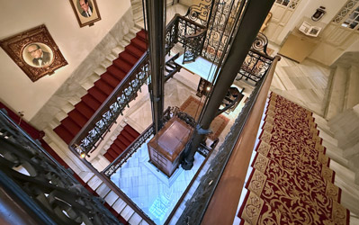 Pera Palace Hotel lift and grand staircase, top view